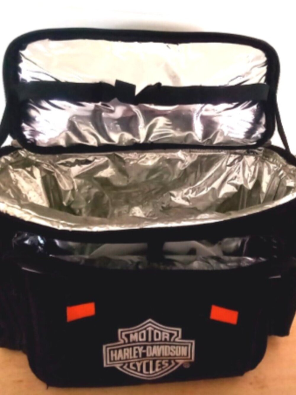 Harley-Davidson Black Insulated Travel Cooler Bag w/ Picnic Set Sz 12" × 18" EUC - Picture 3 of 11